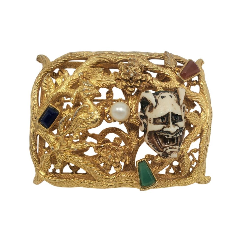 Vintage Florenza Brooch - Japanese Noh Devil Mask – Florenza Jewelry